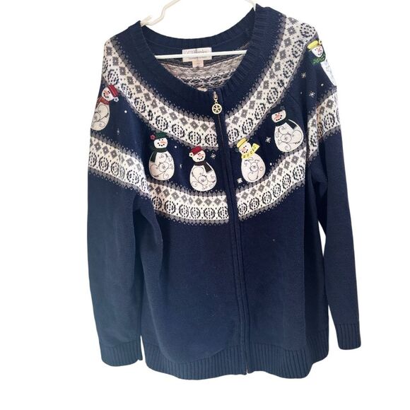 Vintage Christmas Snowman Cardigan Ugly Sweater Embroidered Christopher Banks 1X - Picture 2 of 6